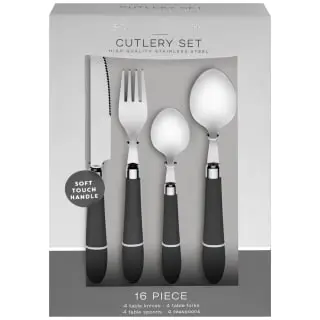 B&M Soft Touch Cutlery Set 16pc - Grey - Image 2