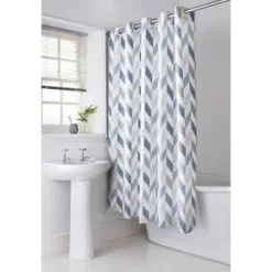 B&M Hookless Print Shower Curtain - Blue Mono