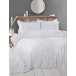 B&M Lara Seersucker Double Duvet Set - White