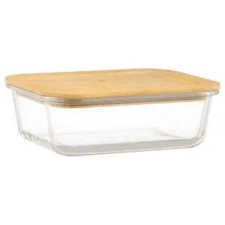 B&M Rectangular Glass Food Containers With Bamboo Lids 2pk - Image 2
