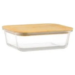 B&M Rectangular Glass Food Container With Bamboo Lid