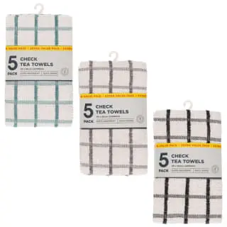 B&M Essentials Check Tea Towels - Black 5pk - Image 4