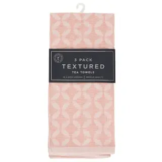 B&M Blush Textured Tea Towels 3pk