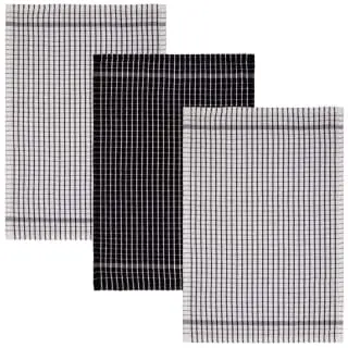 B&M Check Tea Towels - Black 3pk - Image 2