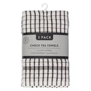 B&M Check Tea Towels - Black 3pk