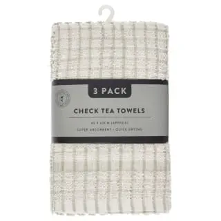 B&M Check Tea Towels - Sage 3pk