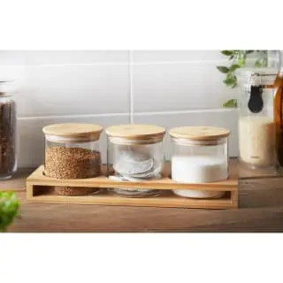 B&M Natural Home Glass Jars In Bamboo Stand 3pk - Image 6
