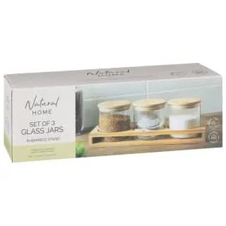 B&M Natural Home Glass Jars In Bamboo Stand 3pk - Image 7