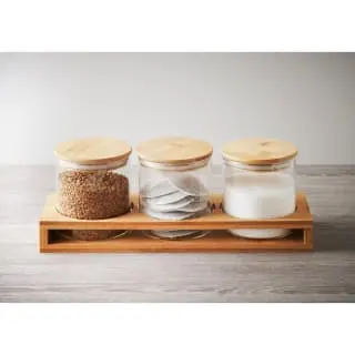 B&M Natural Home Glass Jars In Bamboo Stand 3pk - Image 5