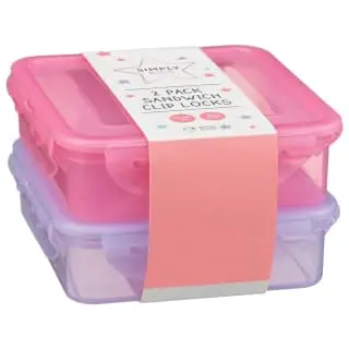 Simply Kids Sandwich Clip Lock Lunchbox 2pk - Pink & Purple