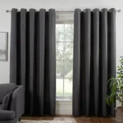 B&M Colorado Hopsack Fully Lined Charcoal Eyelet Curtains 66 X 72"