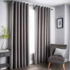 B&M Oxford Grey Black Out Curtains With Eyelets 66 X 72"
