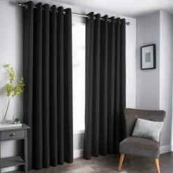 B&M Oxford Black Black Out Curtains With Eyelets 66 X 72"