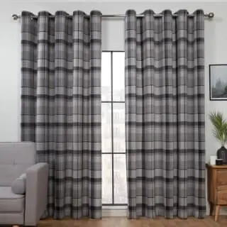 B&M Oakland Traditional Woven Grey Check Curtains 66 X 72"