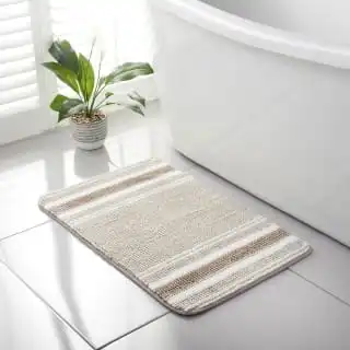 Maine Stripe Memory Foam Bath Mat 50 X 80cm - Neutral