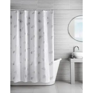 B&M Metallic Printed Shower Curtain - Silver Leaves - Image 2