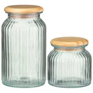 B&M Large Ribbed Glass Jar With Wooden Lid - Image 4
