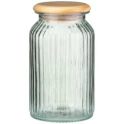 B&M Large Ribbed Glass Jar With Wooden Lid