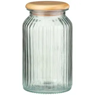 B&M Large Ribbed Glass Jar With Wooden Lid