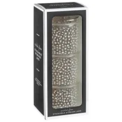 B&M Printed Glass Stackable Storage Jars 3pc - White