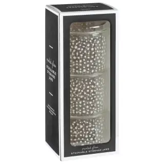 B&M Printed Glass Stackable Storage Jars 3pc - White